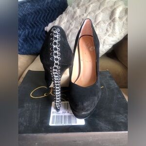 NIB $69 Colin Stuart Corset Chain Suede Pumps Black - 8